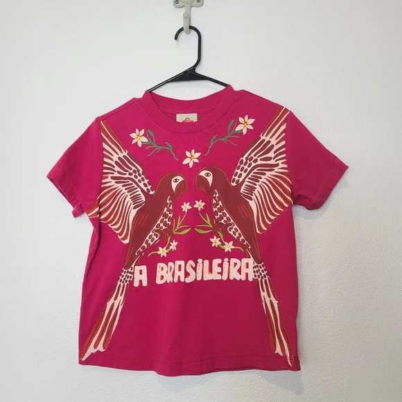 FARM Rio Pink Parrots A BRASILEIRA Cotton Graphic Tee Size XS - Picture 4 of 8